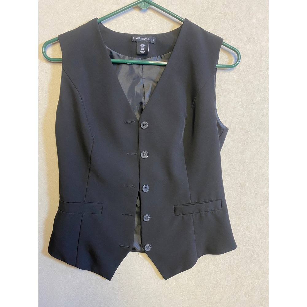 Sincerely Jules Womens Black Tailored V-Neck Button Front Waistcoat Vest Size M